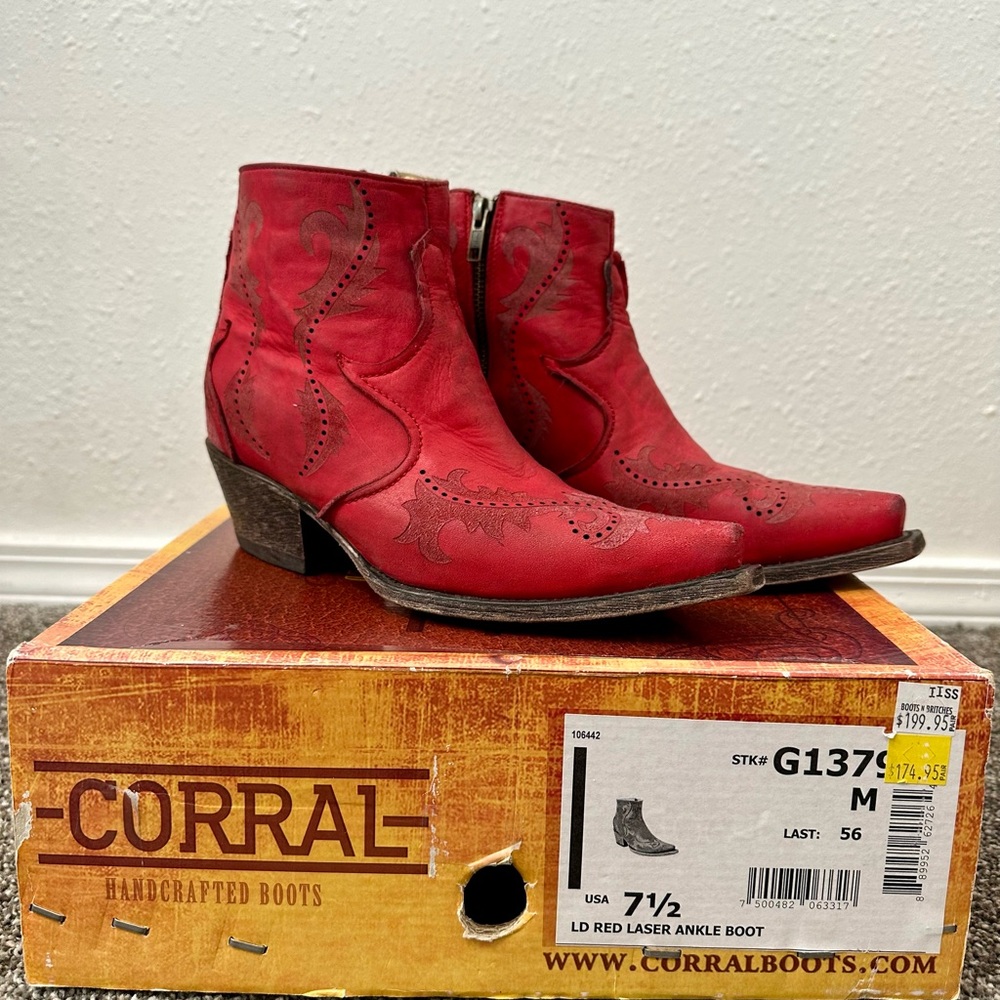 Corral Red Laser Ankle Boots